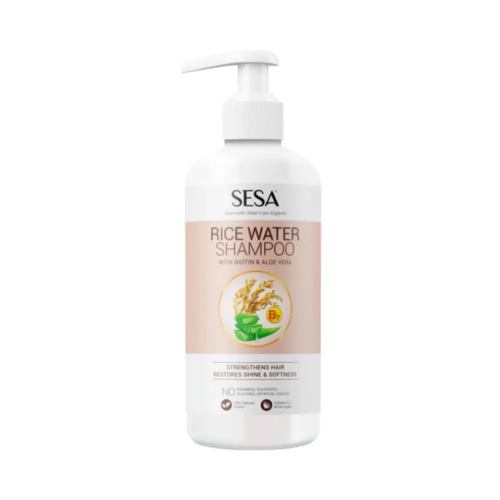 Sesa Rice Water Shampoo with Biotin & Aloe Vera for Soft & Shiny Hair | NO Sulphates, Parabens or Silicones (300 ml)