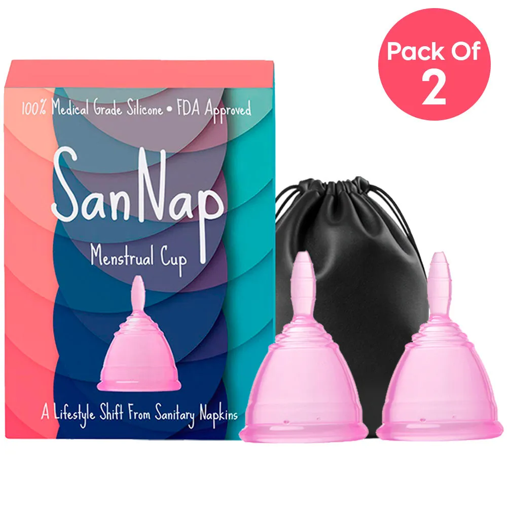 SanNap FDA Approved Reusable Menstrual Cup with Medical Grade Silicone - Small (Pink) Pack of 2