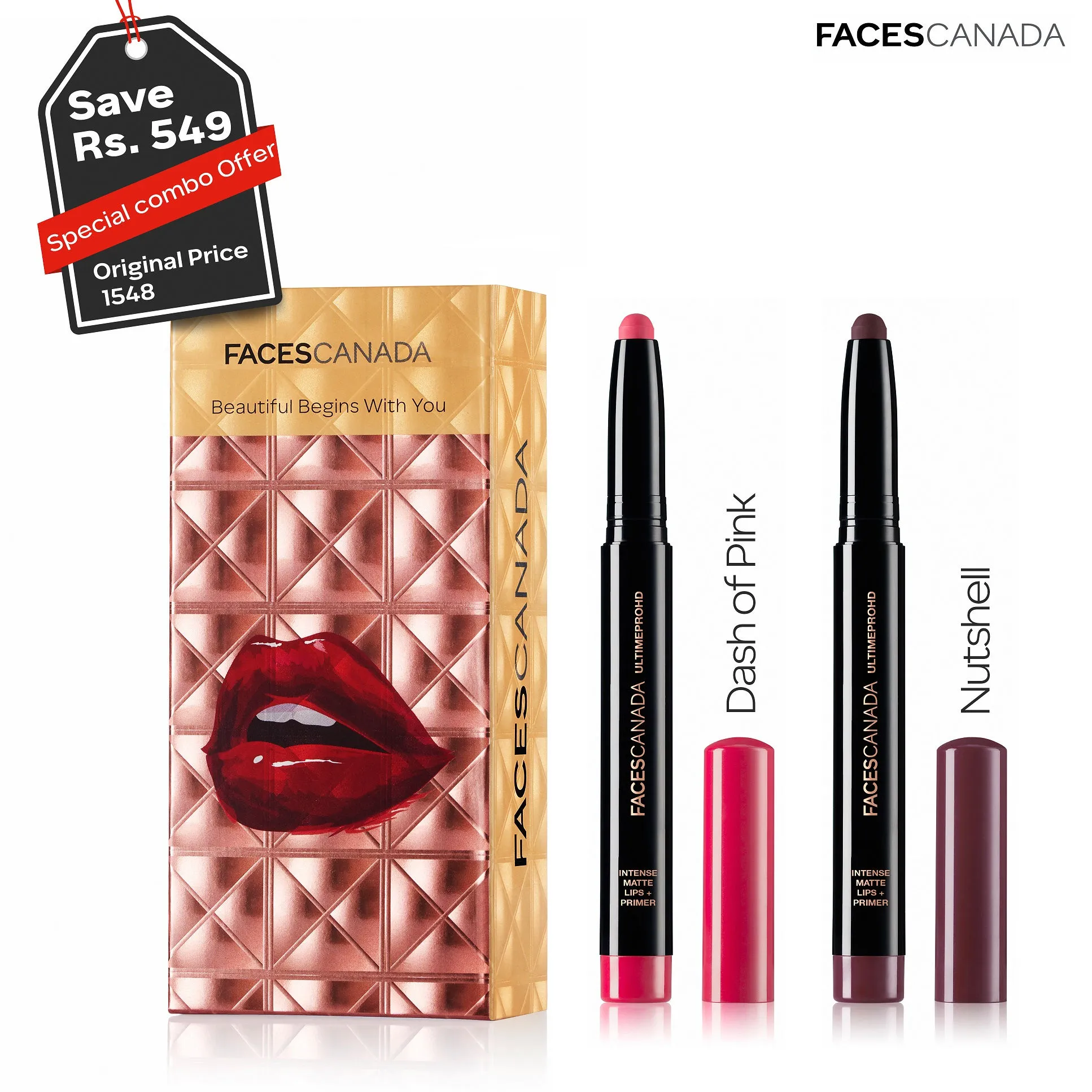 Faces Canada HD Lipstick Combo - Dash Of Pink + Nutshell