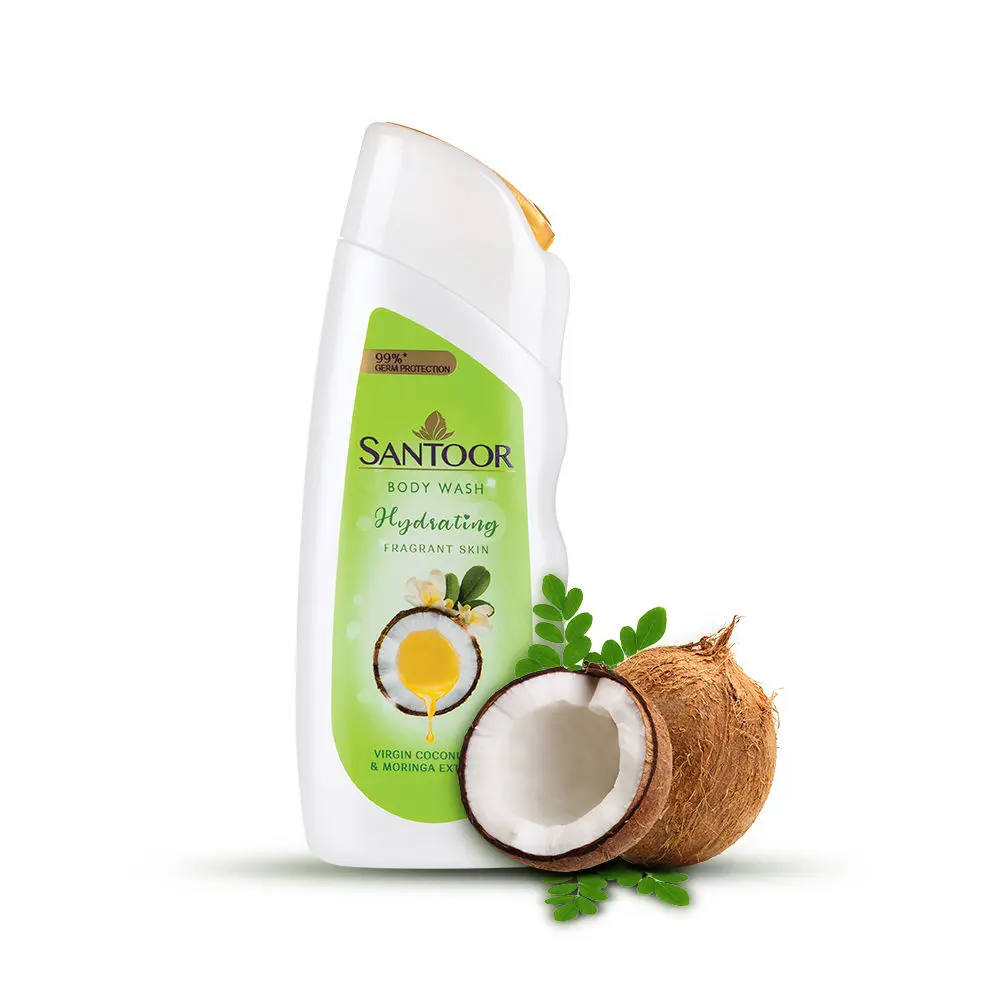 Santoor Hydrating Skin Body Wash, 230ml, Enriched With Virgin Coconut Oil & Moringa Extracts, Soap-Free, Paraben-Free, pH Balanced Shower Gel