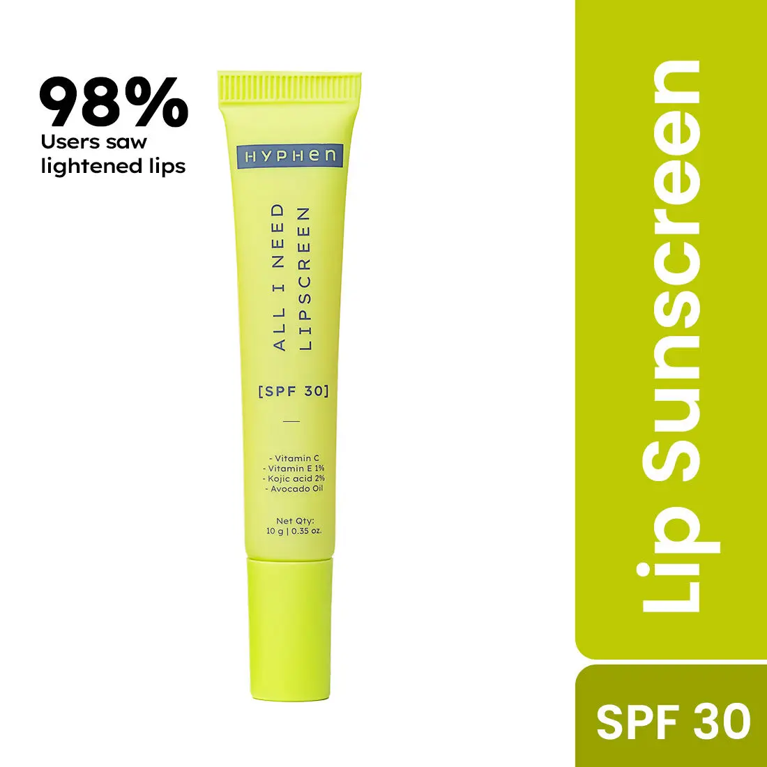 Hyphen All I Need Lipscreen SPF 30 with 2% Kojic Acid for Moisturization & Sun Protection | Hydrating Lip Balm for Reducing Pigmentation 10 gm