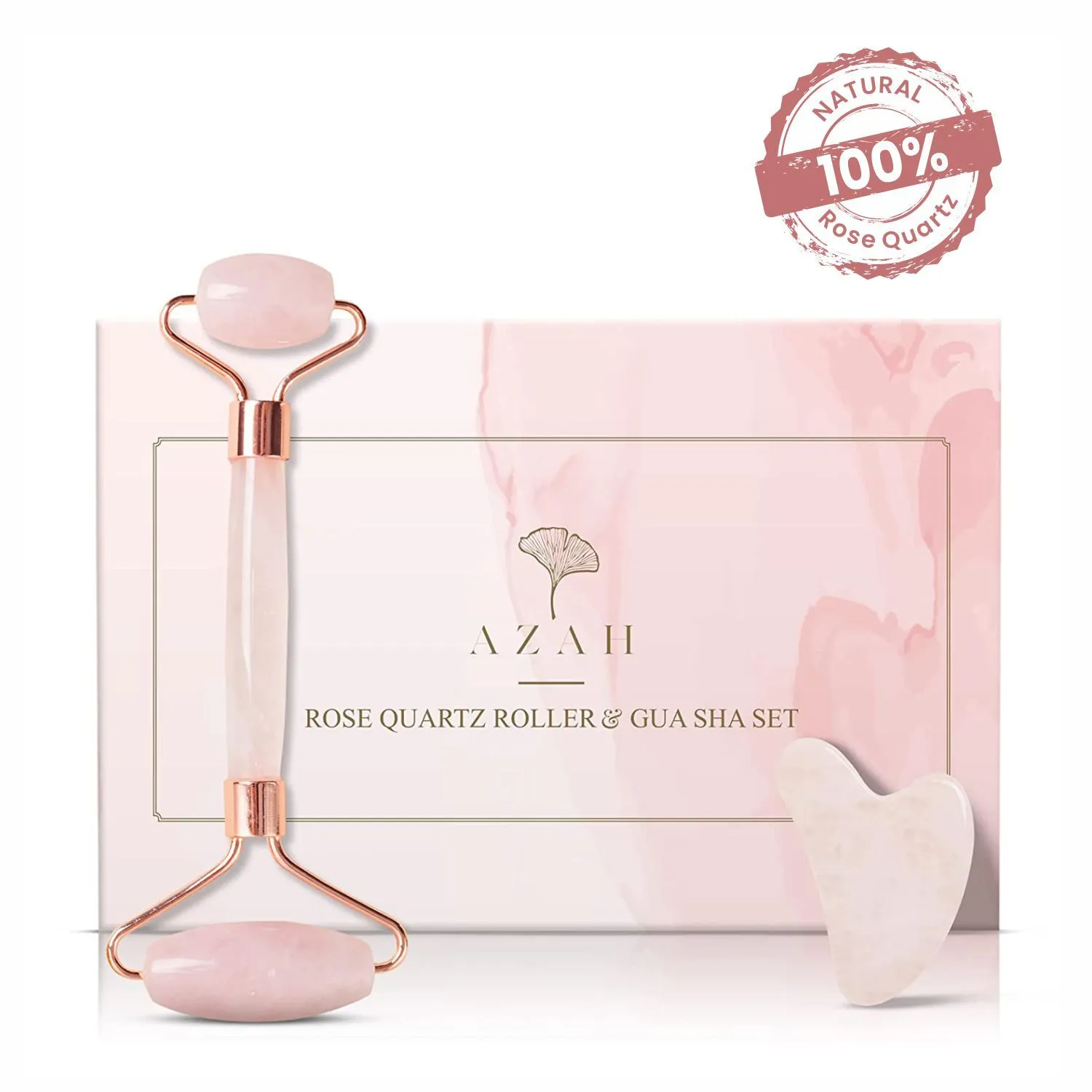 Azah Rose Quartz Face Roller & Gua Sha Set