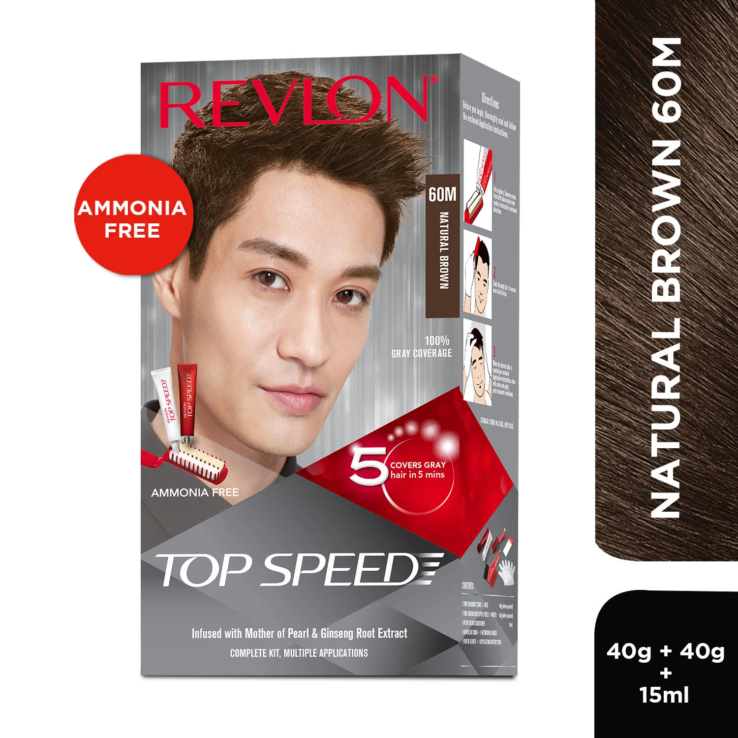 Revlon Top Speed Hair color Man , Natural Brown 60M