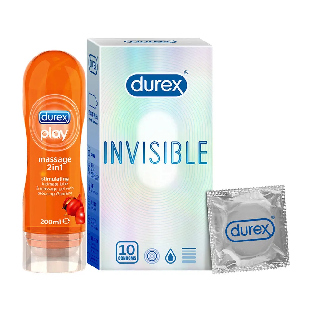 Durex Invisible Ultra Thin Condoms & Massage 2 In 1 Lubrication Gel