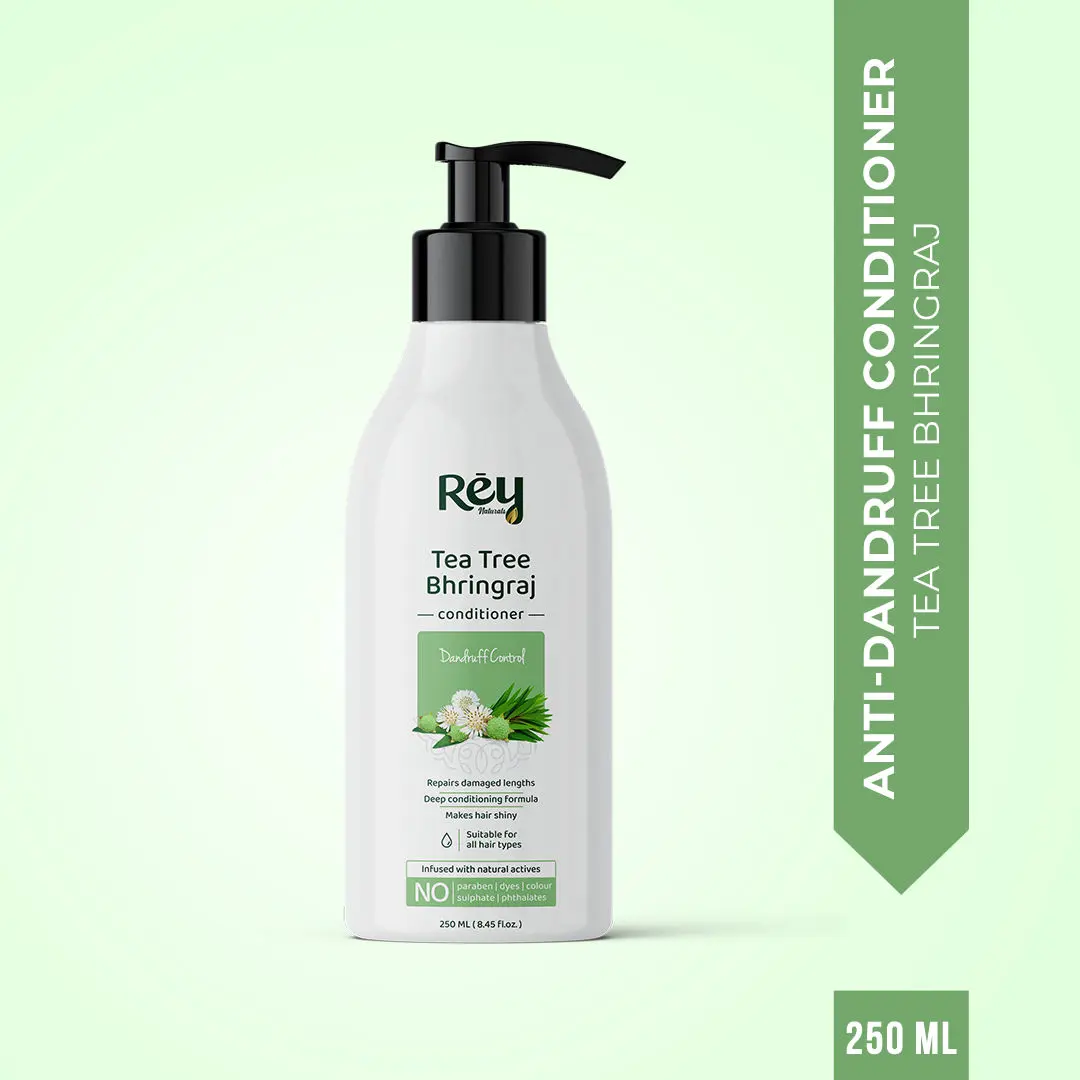 Rey Naturals Tea Tree Bhringraj Anti Dandruff Hair Conditioner | With Natural Actives | Paraben and Sulphate Free | Deep Conditioner for All Hair Types | Suitable for Men and Women | 250 ML