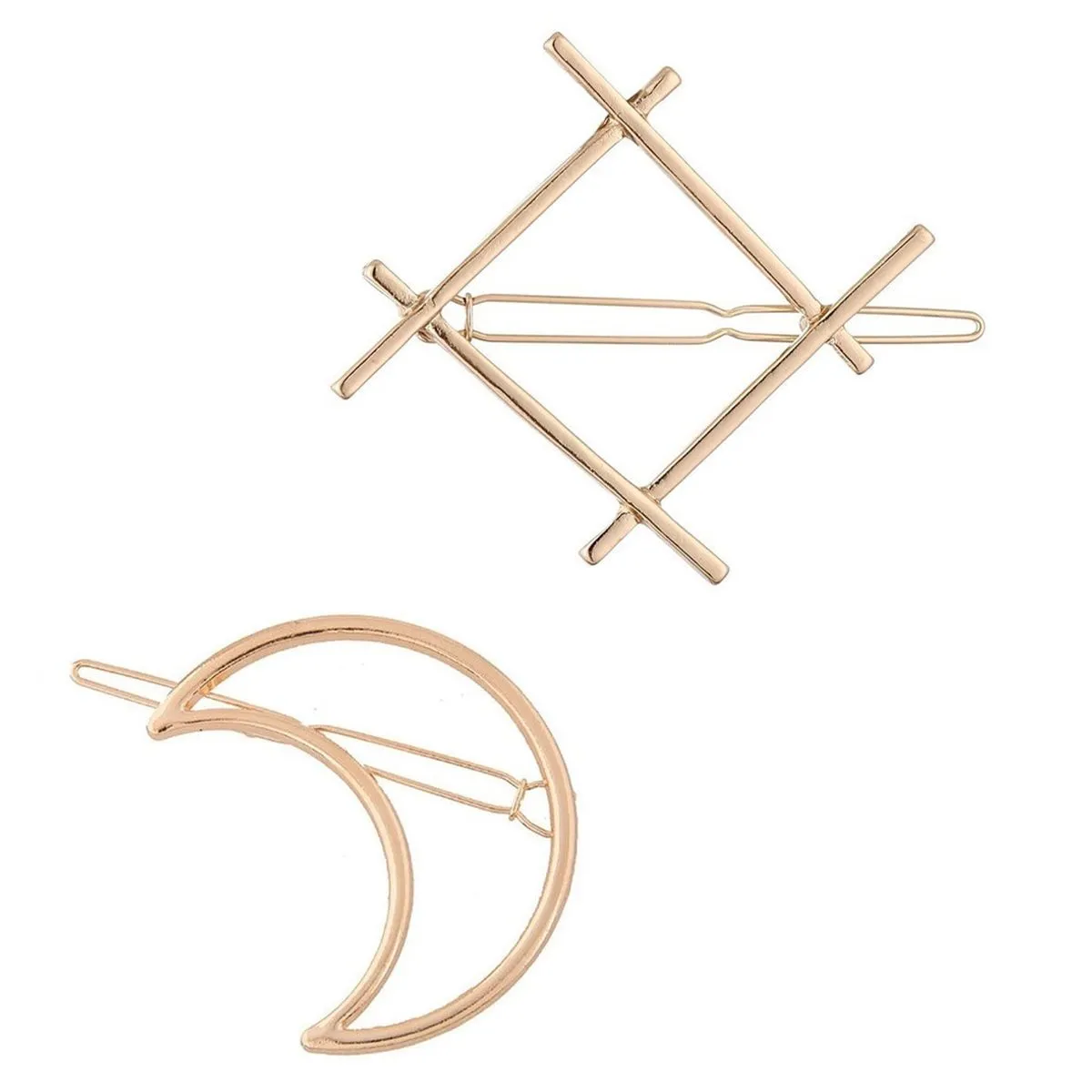 Fabula Set Of 2 Gold Tone Square & Half Moon Hair Clips