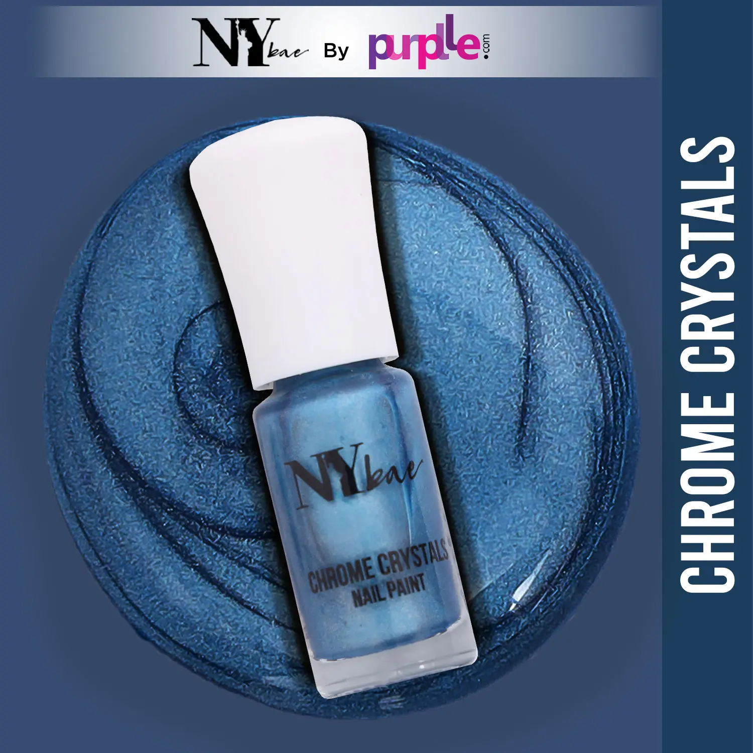 NY Bae Chrome Crystals Nail Paint - Teal Topaz 09 (3 ml) | Blue | Glossy Finish | Rich Pigment | Chip-proof | Full Coverage | Vegan