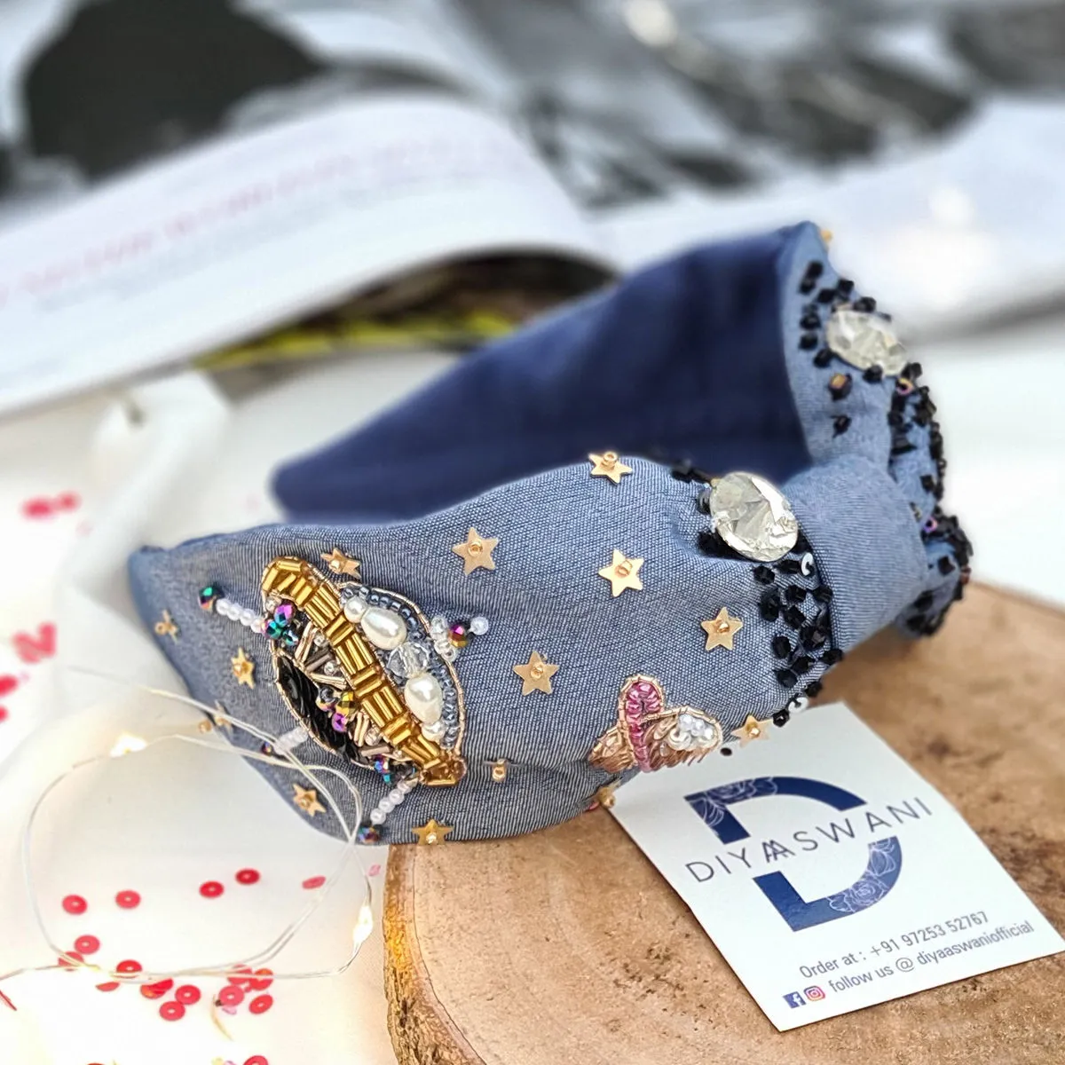 Diya Aswani 2 In 1 Denim Galaxy Hairband Cum Bandana