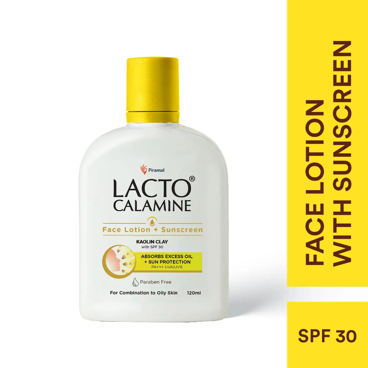 Lacto Calamine Face Lotion with Sunscreen SPF 30 | Kaolin Clay, Zinc Oxide |Absorbs excess oil + Sun Protection PA+++ UVA/UVB | Paraben Free | 120 ml