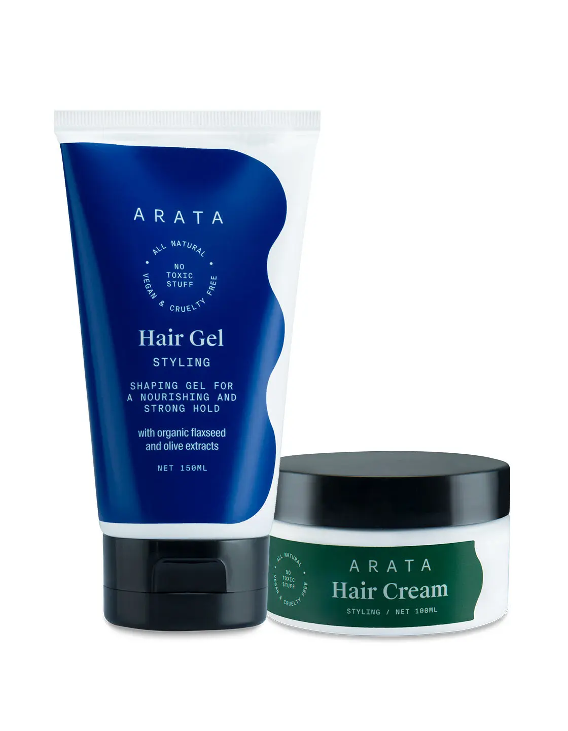 Arata Natural Hair Styling Combo with Hair Gel & Hair Cream for Men & Women || All Natural,Vegan & Cruelty Free || For Nourishing ,Styling & Strong Hold