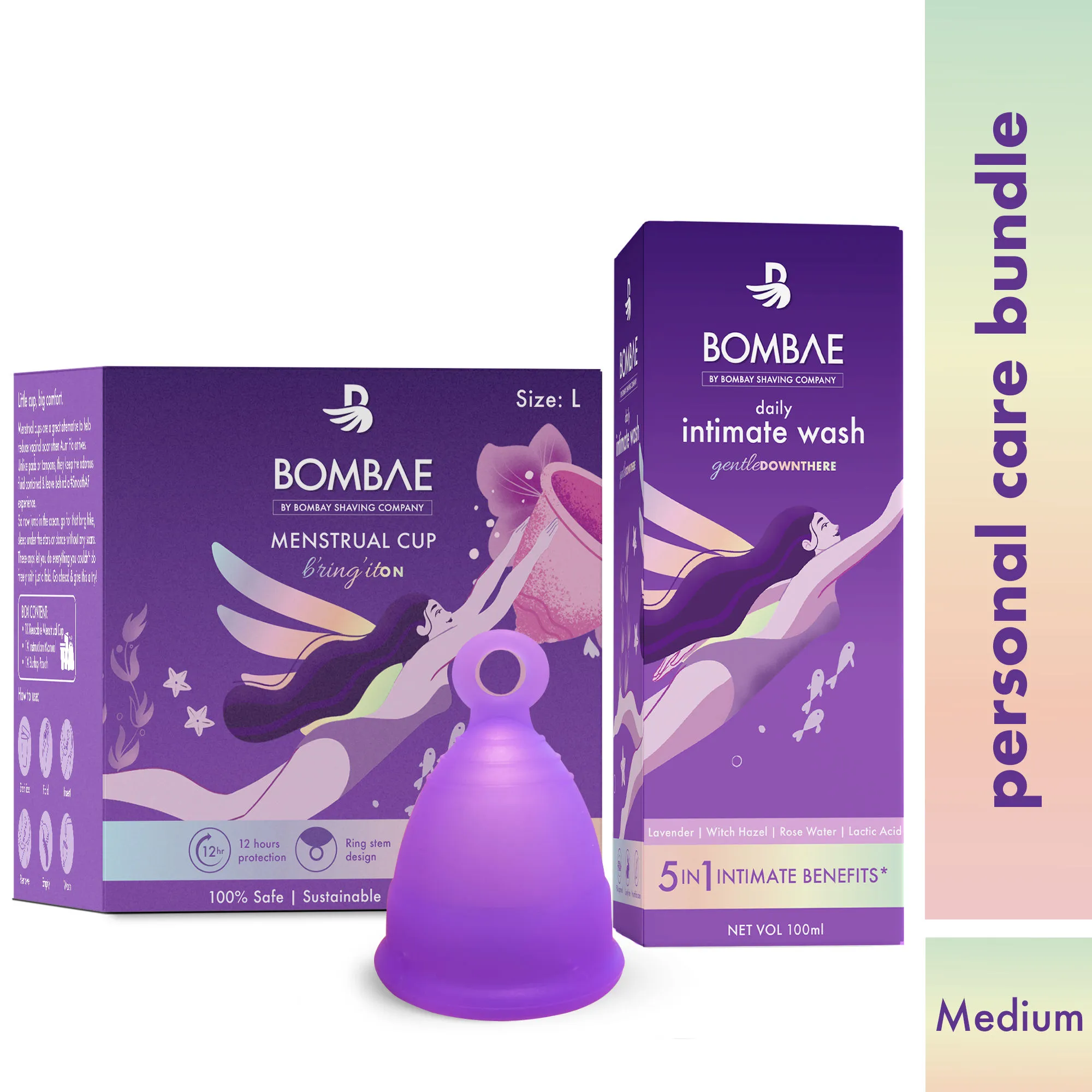 Bombae Reusable Menstrual Cup (Medium) & Daily Intimate Wash Combo