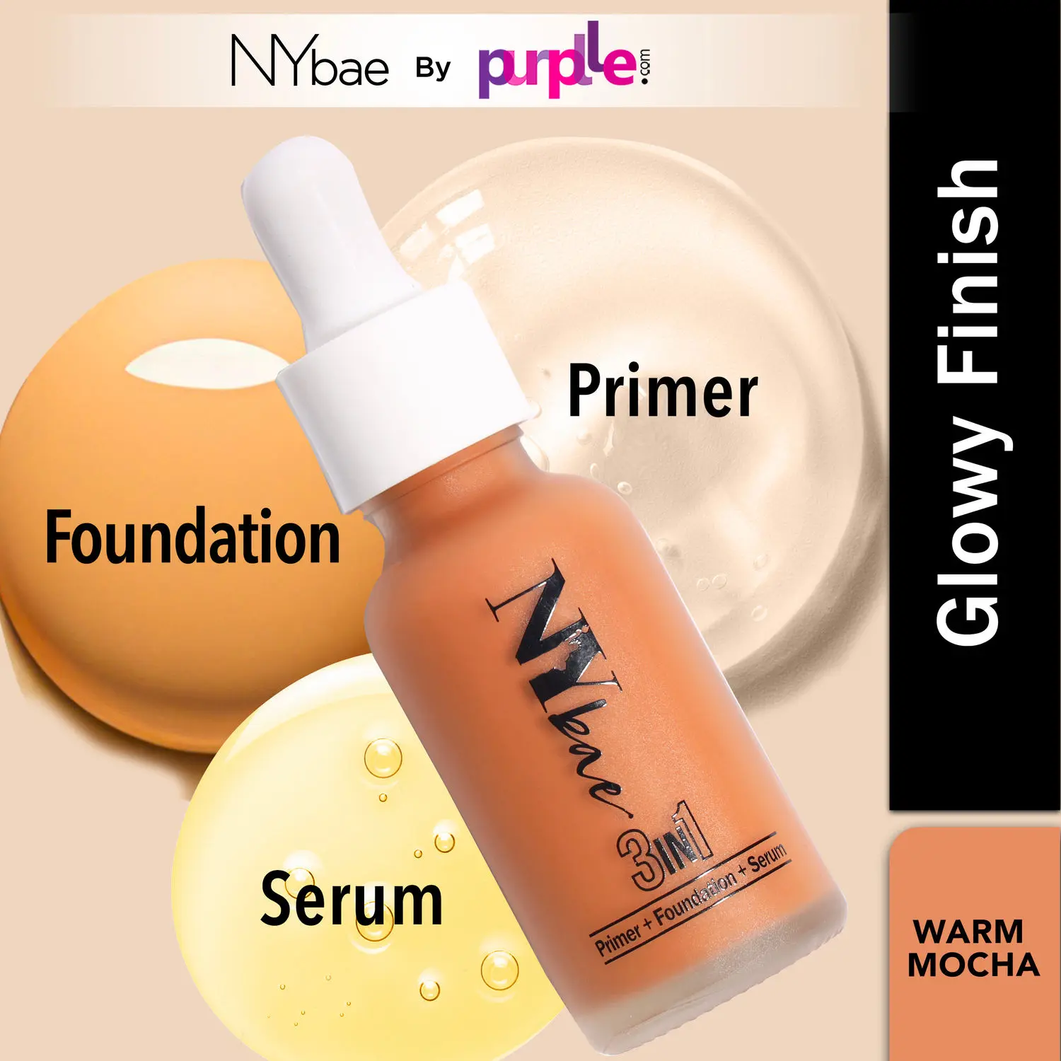 NY Bae 3 in 1 Serum Foundation with Primer I Moisturising I Glowing Korean Skin I Warm Mocha 07 (30 ml)