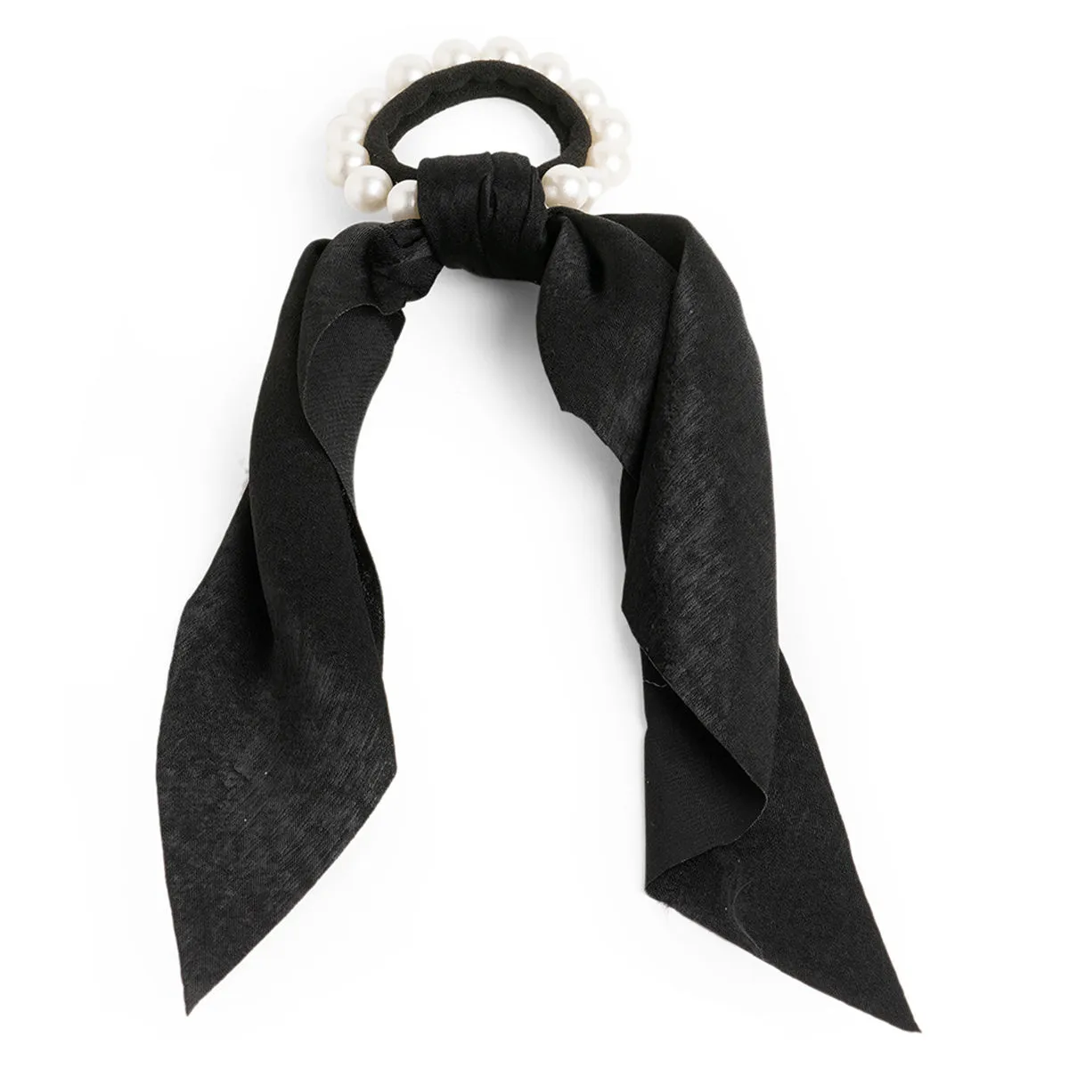 Toniq Black Pearl Embellished Satin Scarf Rubberband For Women