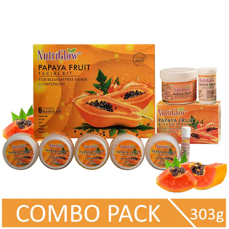 NutriGlow Papaya Fruit Facial Kit (260 gm) & Bleach Cream (43 gm) For Blemish Free Fairer Complexion