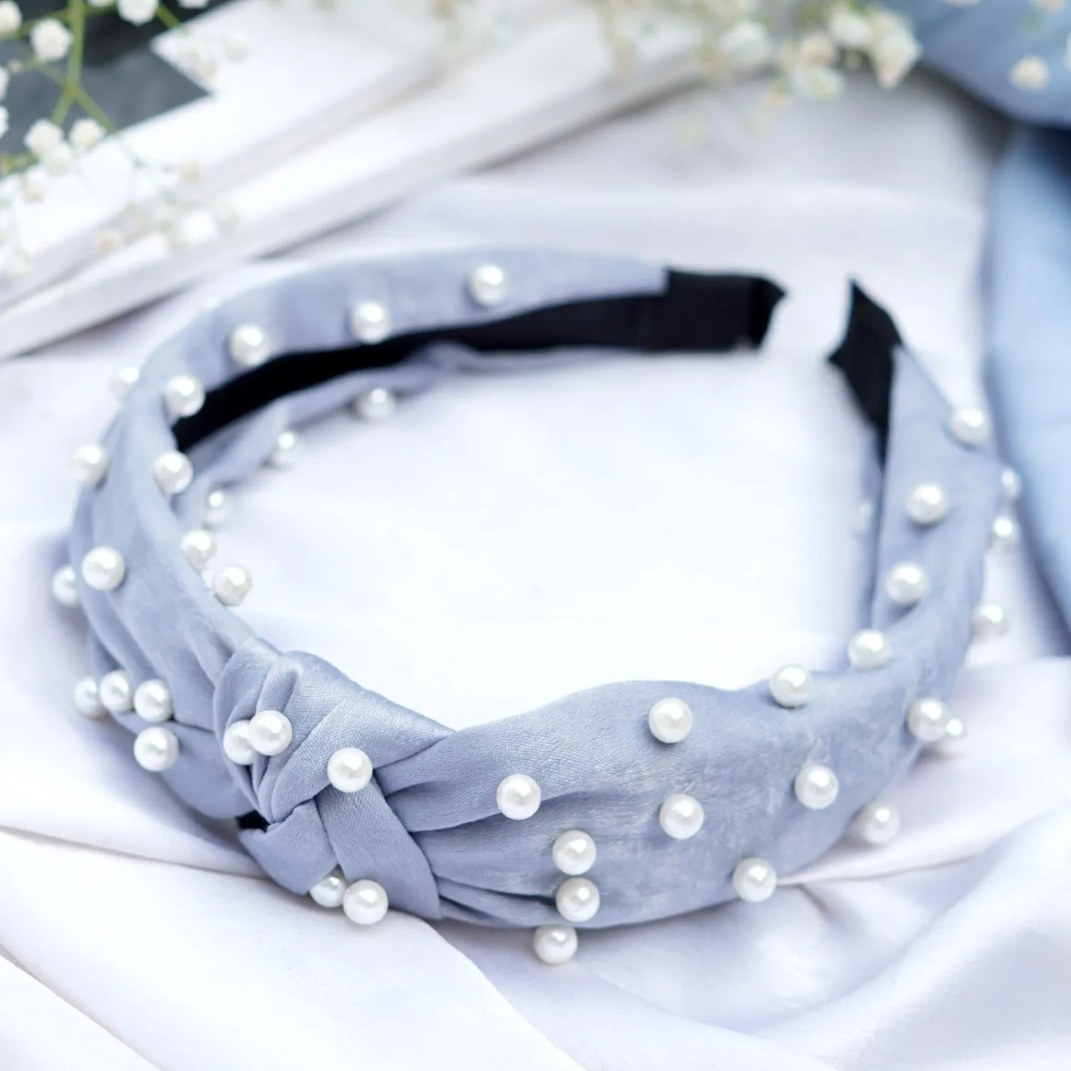 Joker & Witch Grey Pearl Beaded Knot Headband For Women