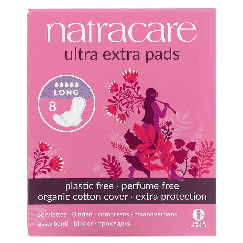 Ultra Extra Pads, Organic Cotton Cover, Long, 8 Pads