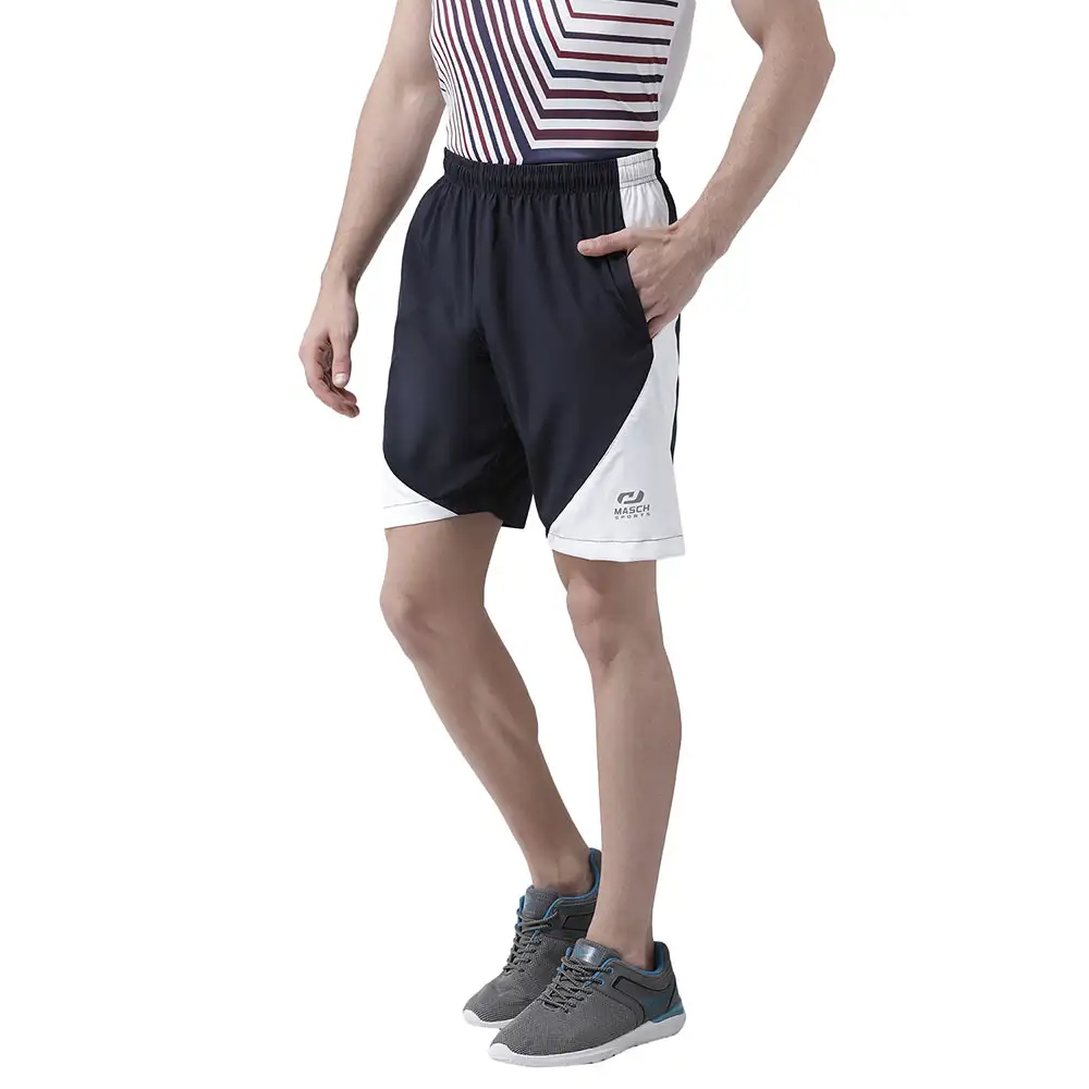 Masch Sports Mens Regular Fit Polyester Shorts (MSSH 0619 CS SFDCRV NBW),  Large  Navy Blue and White