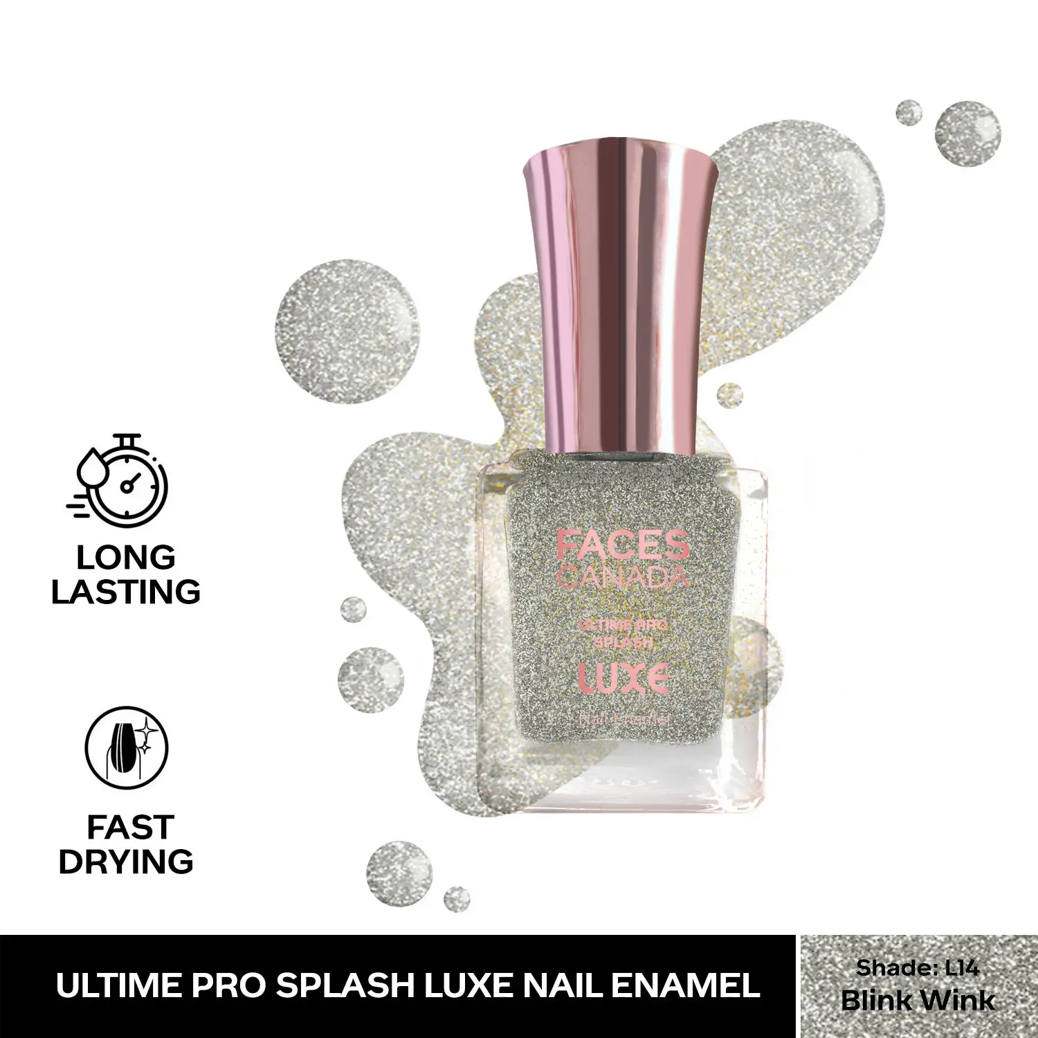 FACESCANADA Ultime Pro Splash Luxe Nail Enamel I Quick-drying I Long lasting I Even-Finish I Vegan I Cruelty-free I Non-Toxic I Ethanol-free I Blink wink (L14)12ml