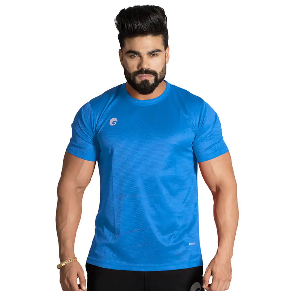 Omtex Gym Polyester T Shirt TS1801,  Sky Blue  Large