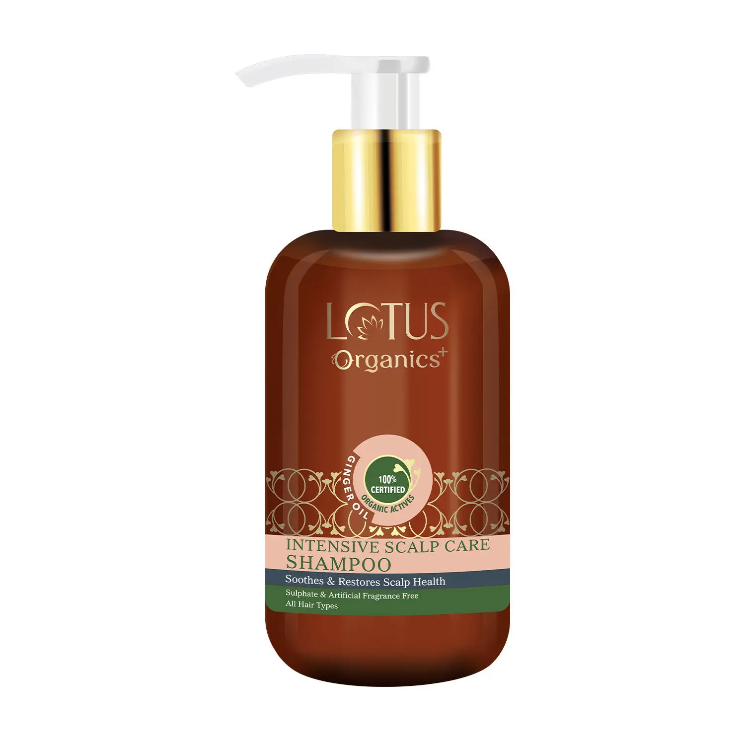 Lotus Organics+ Intensive Scalp Care Shampoo | 100% Certified Organic Ginger Oil | Sulphate Free | All Hair Types | 210ml