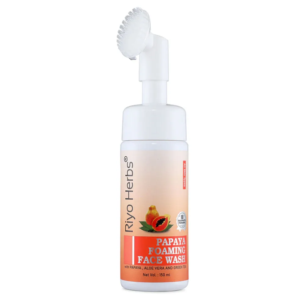 Riyo Herbs Papaya Foaming Face Wash with Attached Silicone Cleanser Brush