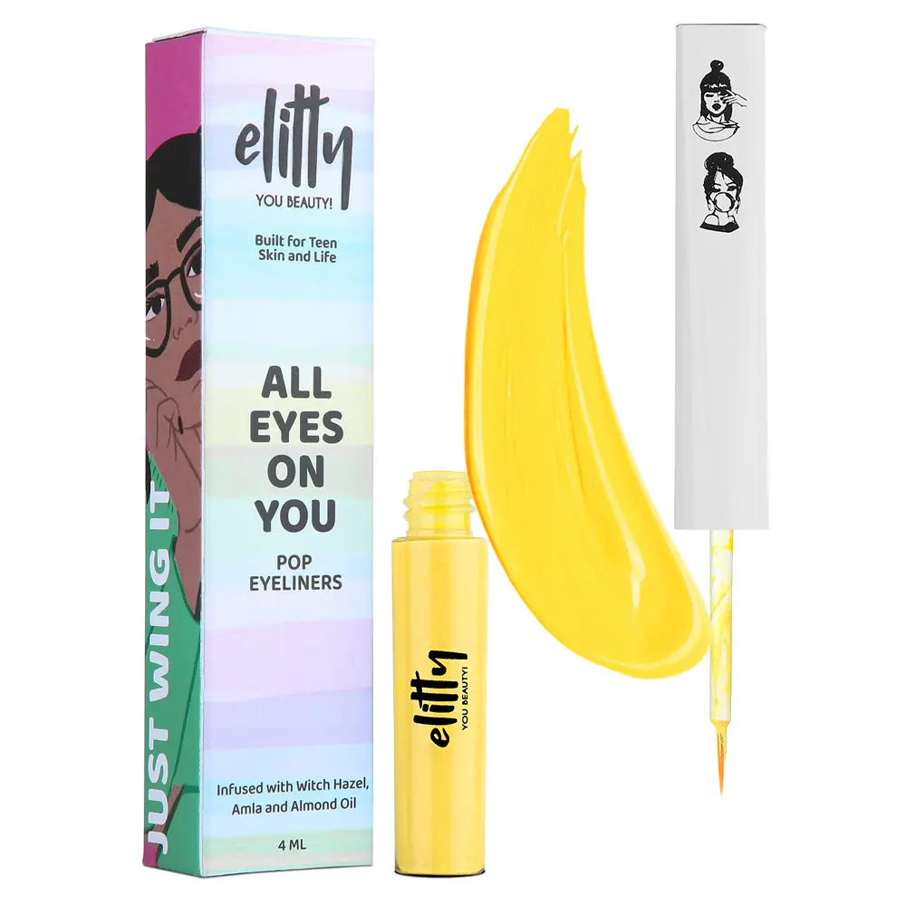 Elitty Pop Liquid Eyeliner, Smudge Proof, Water Proof, Infused with Witch Hazel, Vegan & Cruelty Free -Honeycomb (Yellow - Matte)