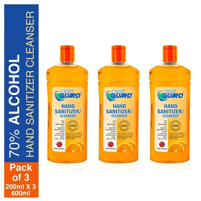 Aryanveda Bodyguard Hand Sanitizer Orange Fragrance (200 ml) Per Bottle (Pack of 3)