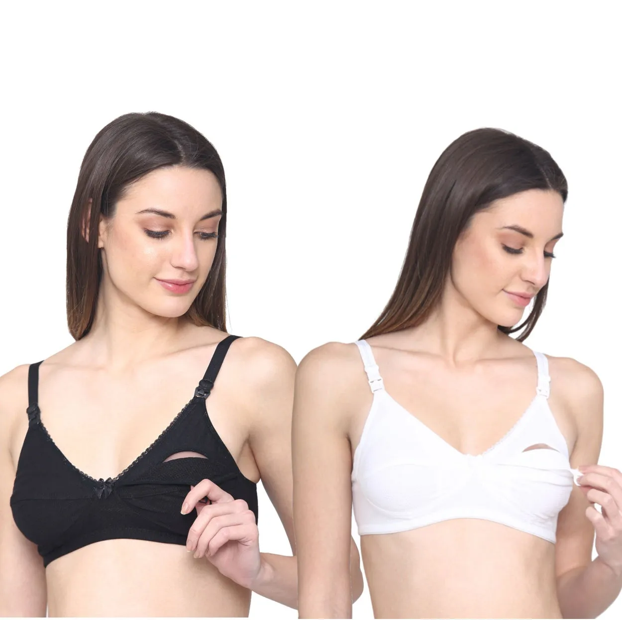 N-Gal Women'S Premium Cotton Seamed Non Padded Maternity Bra Pack Of 2 - Multi-Color