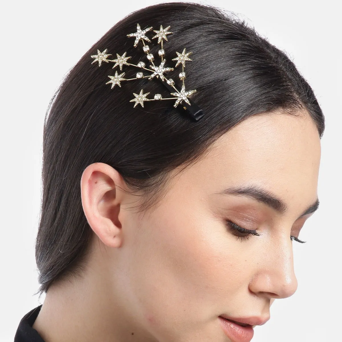 Blueberry Gold Plated Star Shape Crystal Embellished Alligator Hair Clip