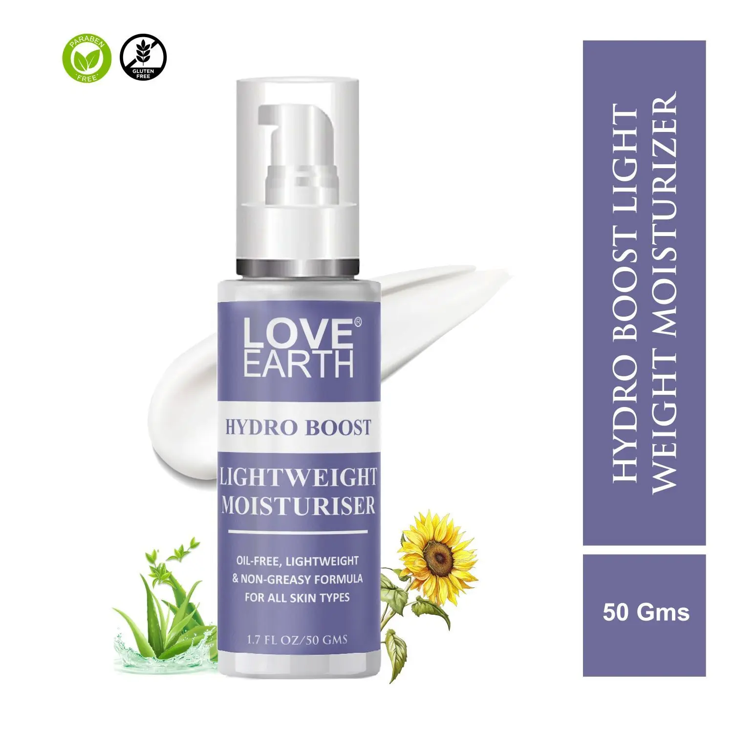 LOVE EARTH HYDRO BOOST LIGHT WEIGHT MOISTURIZER FOR OIL-FREE, LIGHTWEIGHT & NON-GREASY FORMULA FOR ALL SKIN TYPES - 50GM