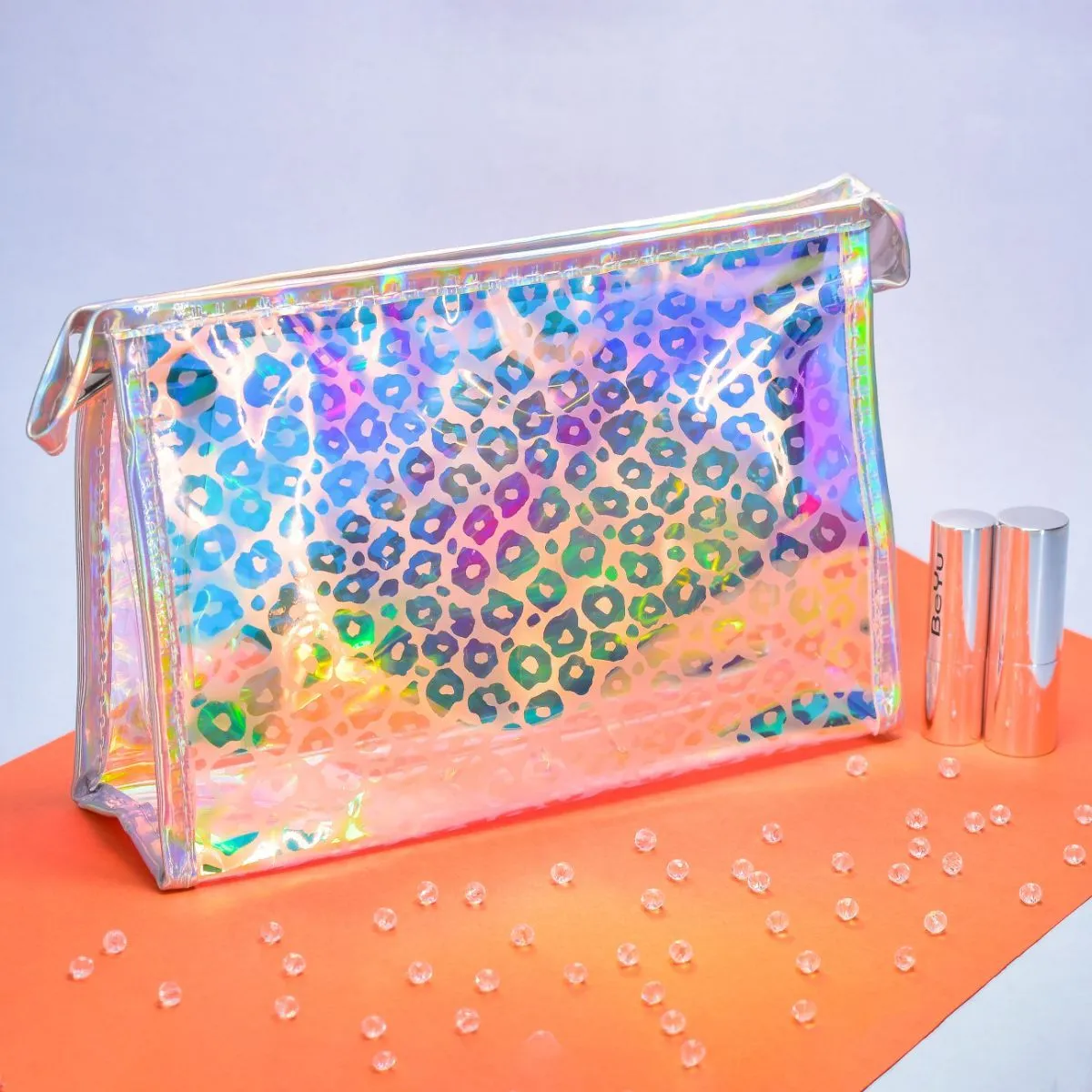 Visual Echoes Holographic Travel and Make up Pouch - Leopard Print