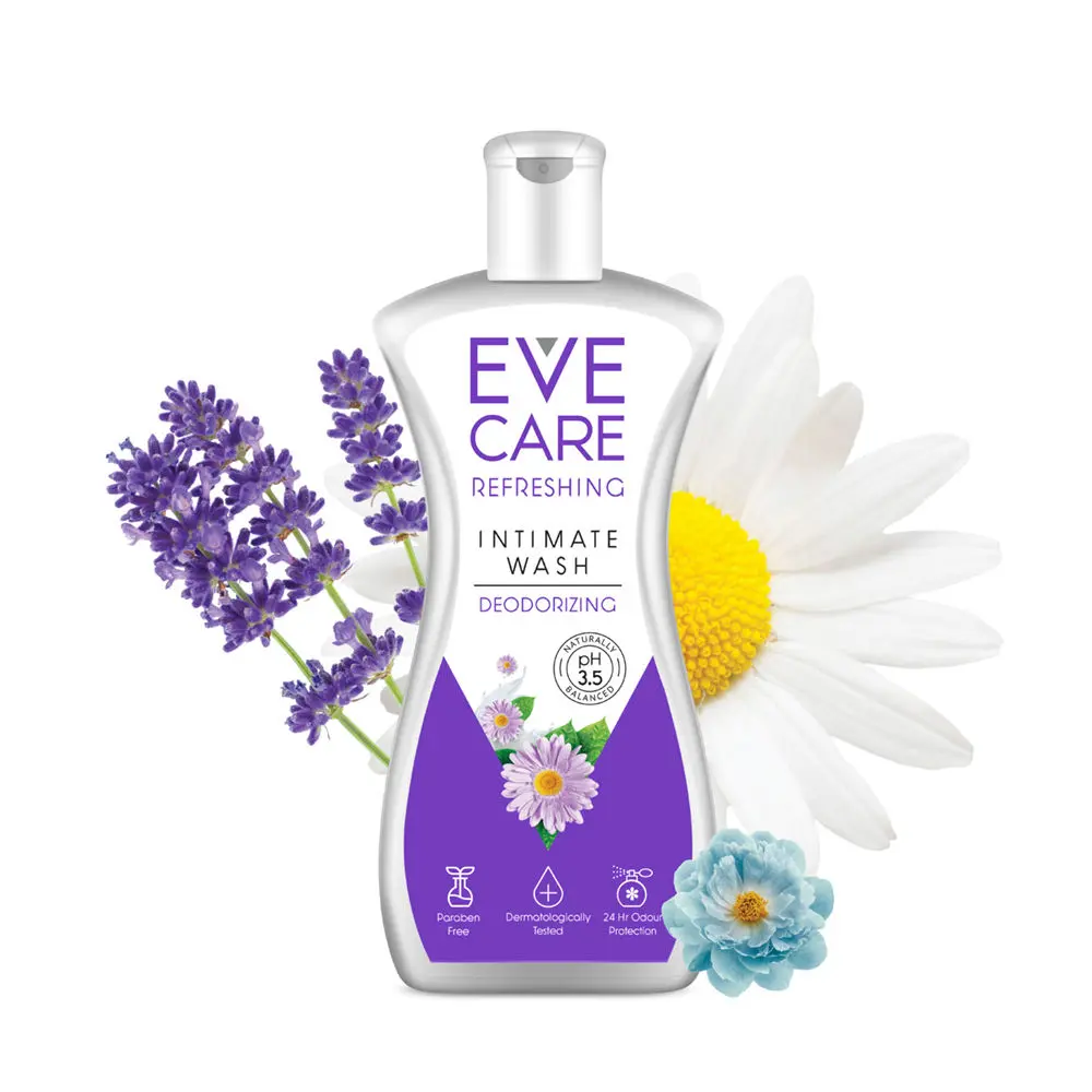 EveCare Intimate Hygiene Wash Refreshing, Gentle Cleansing and Deodorizing With Natural Ingredients, pH 3.5, Dermatologically Tested, Perfect For Daily Use, 90ml