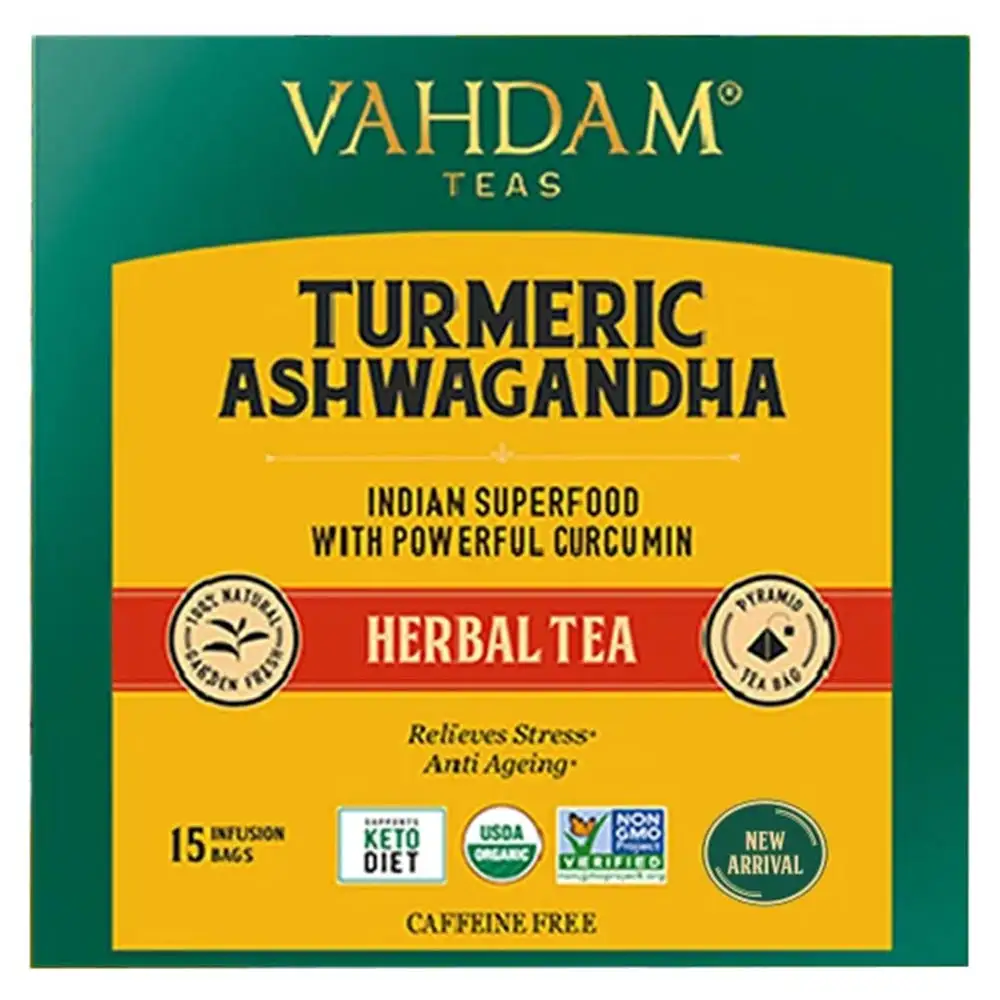 VAHDAM Turmeric Ashwagandha Herbal Tea Tisane,  Natural  15 Piece(s)/Pack