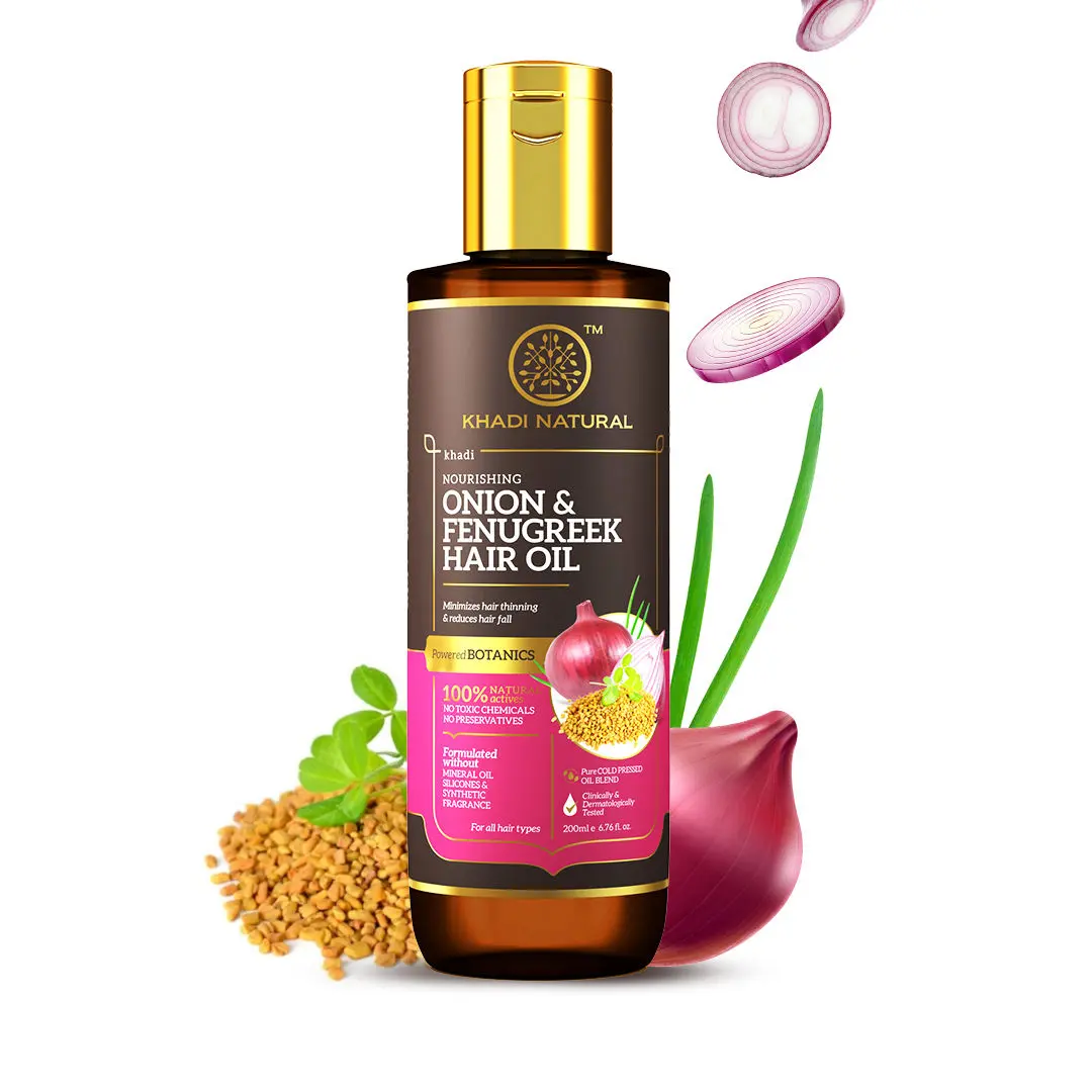 Khadi Natural -Onion & Fenugreek Hair Oil| Repair Damaged Hair| Paraben & Mineral Oil Free Power Botanics - 200 ml