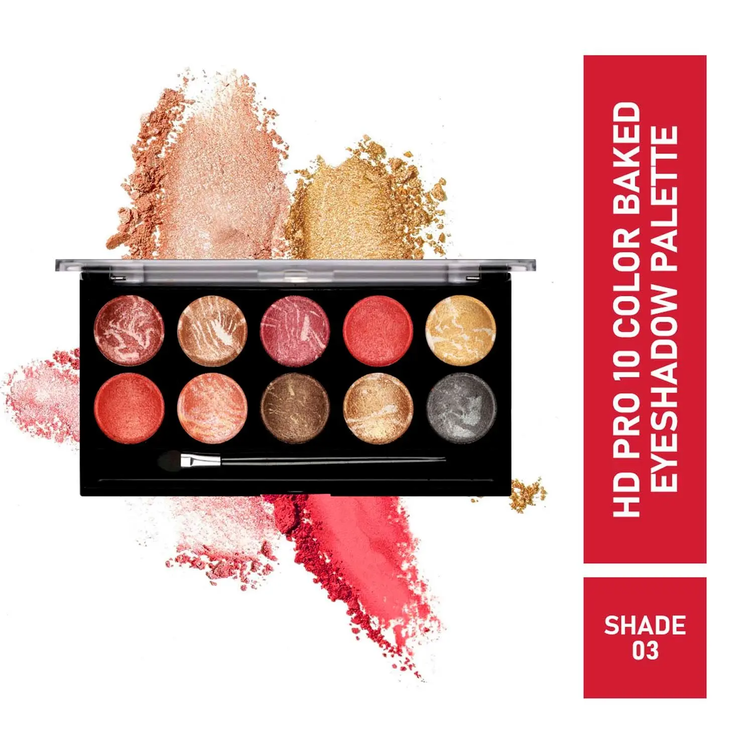 Half N Half HD PRO 10 Colour Baked Eyeshadow Palette, Multicolour -03 (18g)