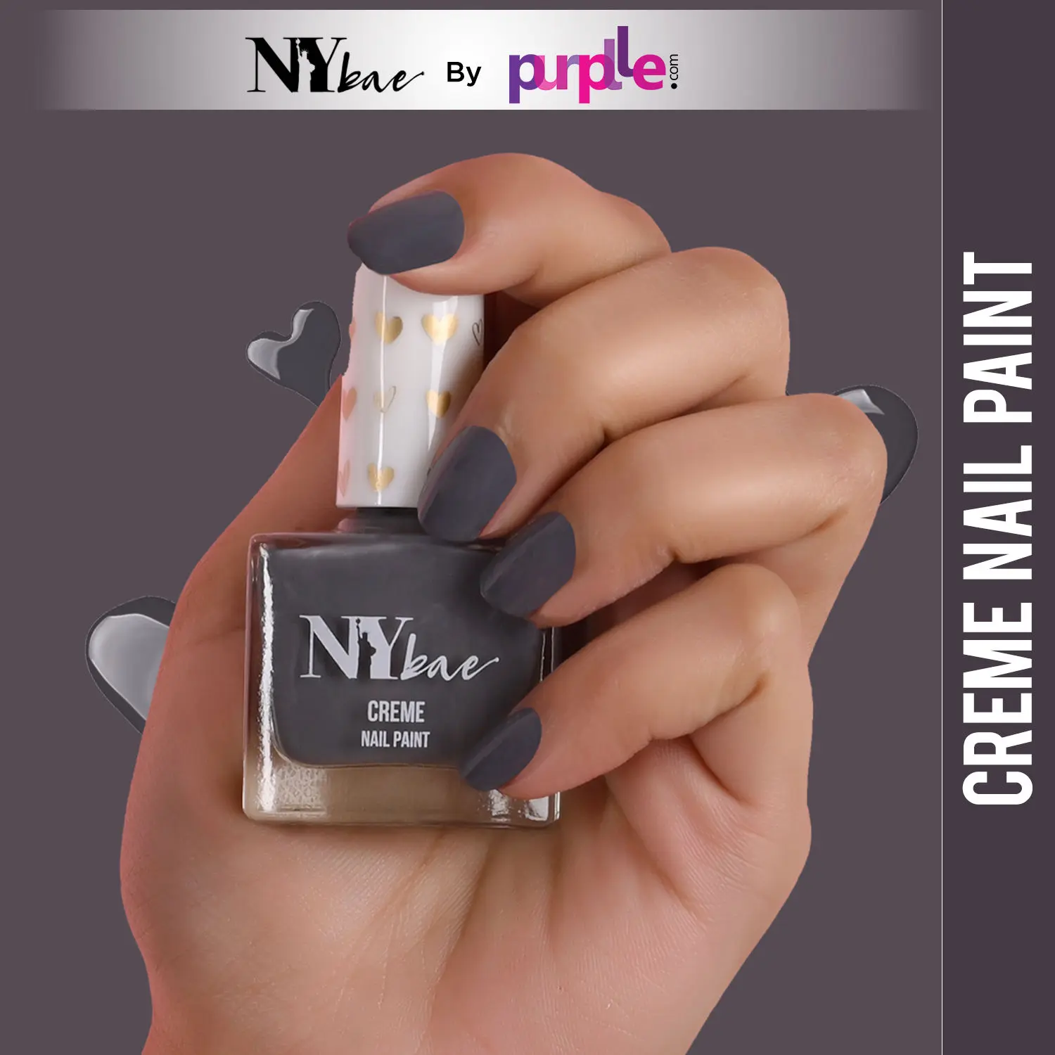 NY Bae Creme Nail Paint - Charcoal Grey 19 (10 ml) | Grey | Rich Pigment | Chip-proof | Full Coverage | Travel Friendly | Vegan