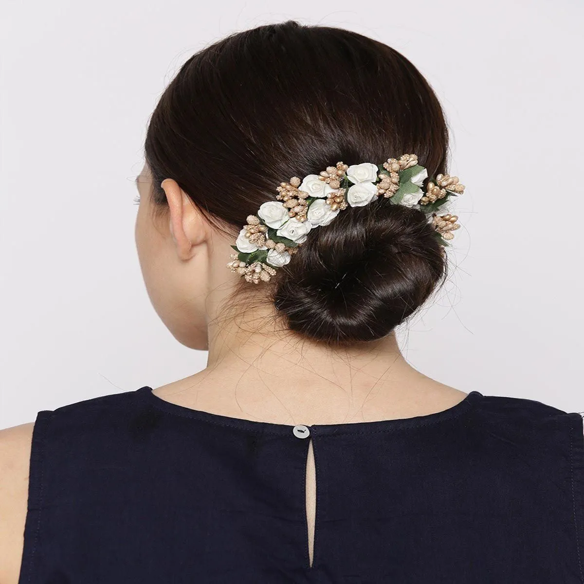 Priyaasi White And Golden Floral Hair Accessory