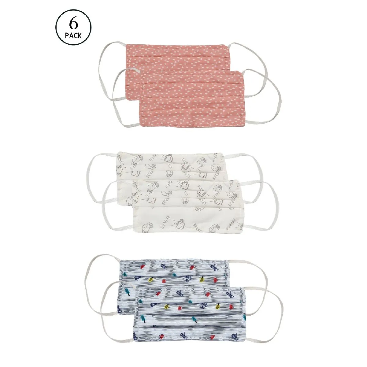 Bellofox Alice,brunch And Beach Vibes 3-layer 3-ply Reusable & Washable Cotton Face Mask (set Of 6)