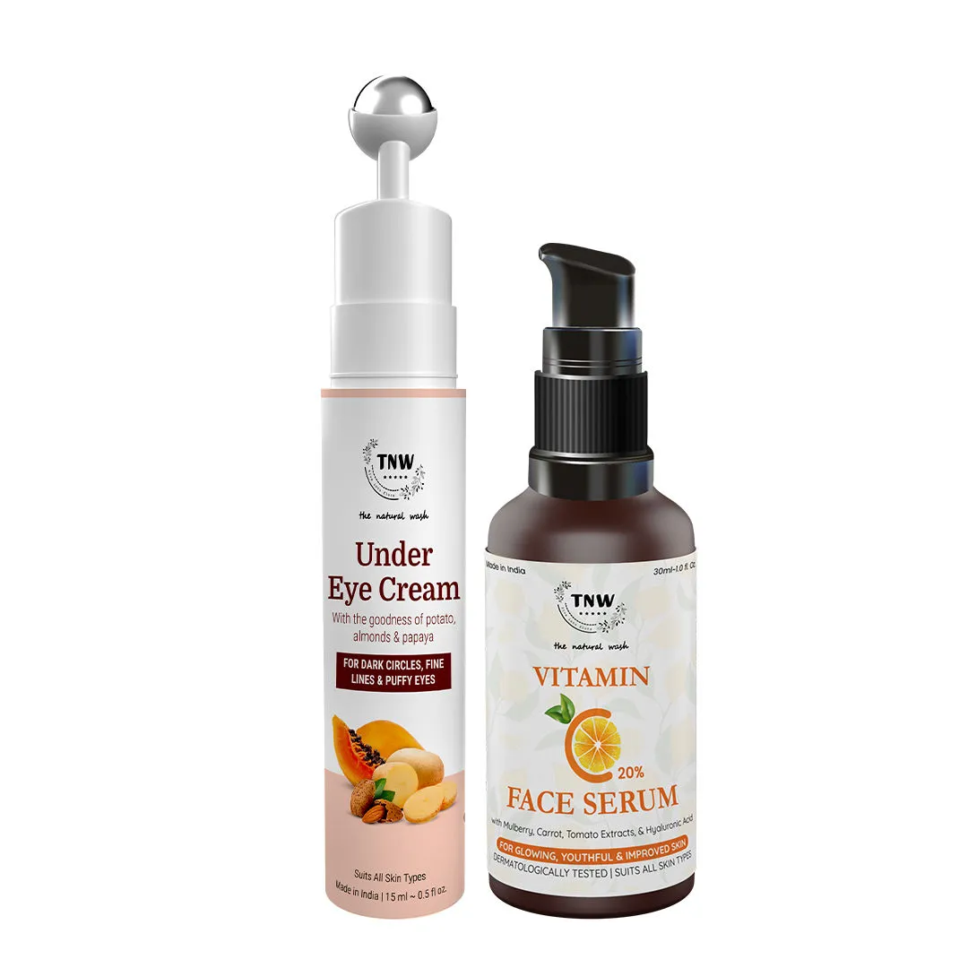 TNW The Natural Wash Vitamin C Face Serum For Brighter Glowing Skin & Under Eye Cream For Complete Eye Care