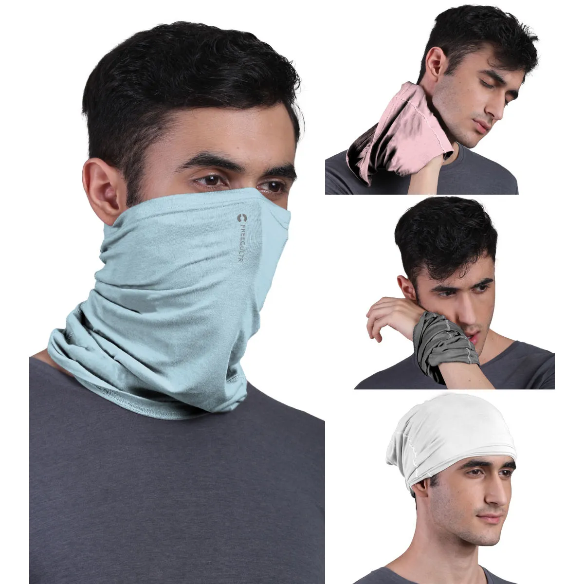 FREECULTR Unisex Plain Bamboo Bandana Anti Microbial Multipurpose Cloth Face Mask (pack Of 4)