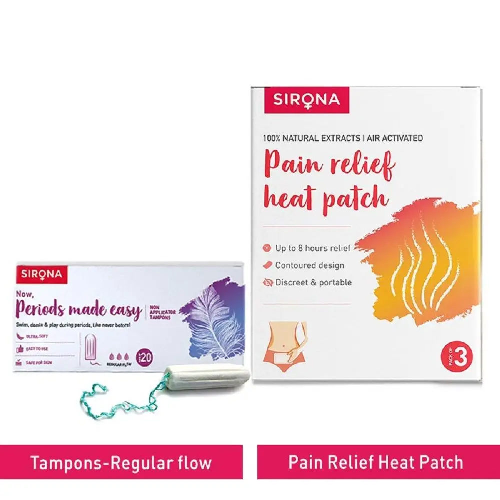 Sirona FDA Approved Premium Digital Tampon (Medium Flow) with Pain Relief Heat Patches (Pack of 3)