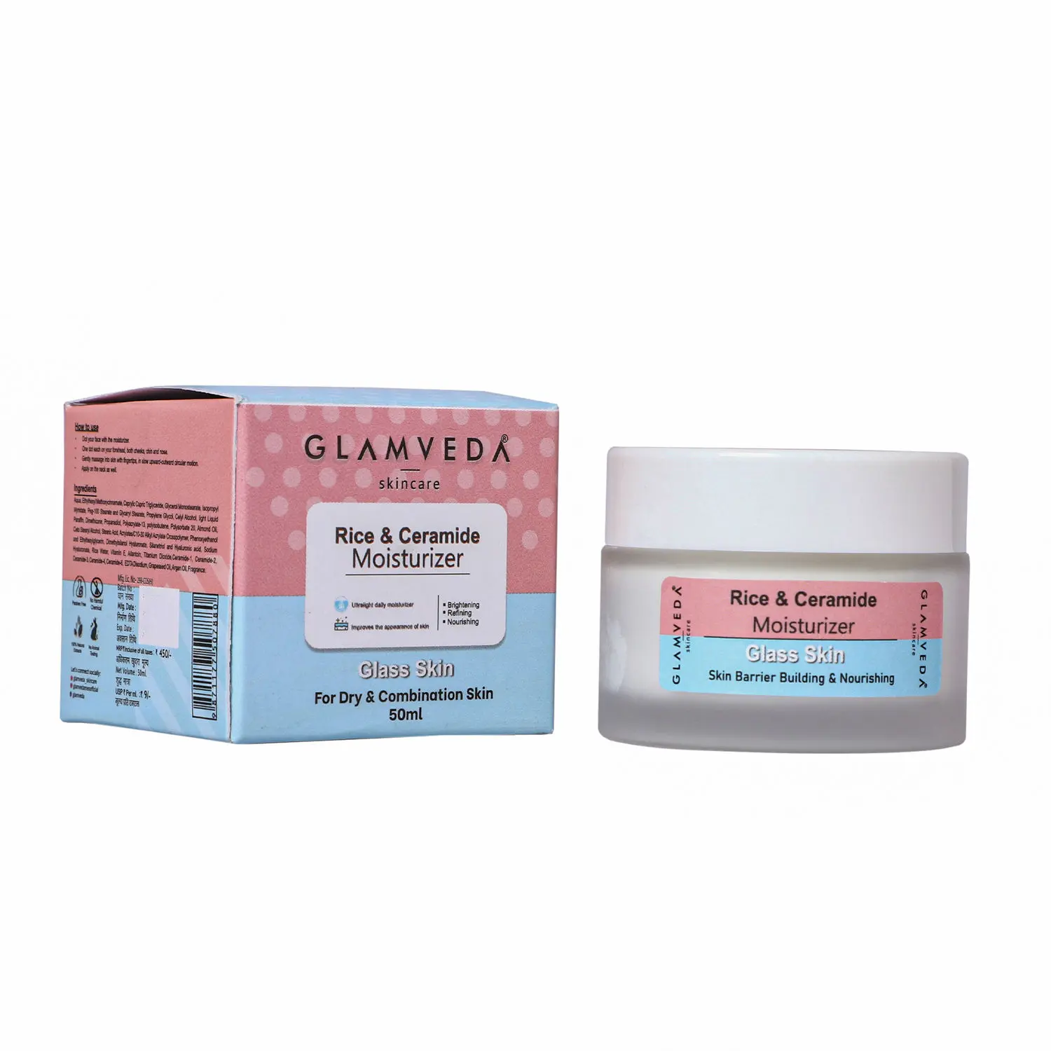 Glamveda Glass Skin Rice & ceramide Moisturizer Skin Brightening , Refining & Nourishing (50 ml)