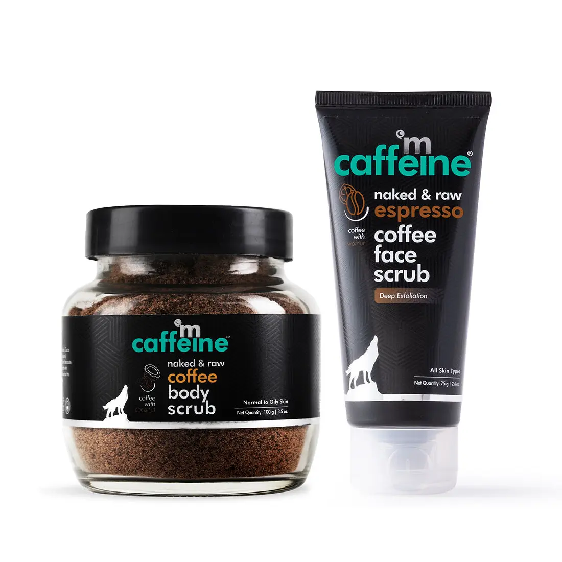 mCaffeine Coffee Body Scrub & Face Scrub for Women & Men | Exfoliate Scrub Combo with Tan Removal Body Scrub (100gm) and Blackhead Remover Espresso Face Scrub (75gm) for Soft & Smooth Skin 175 gm