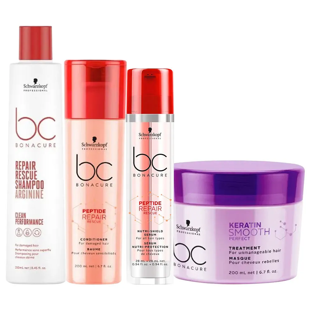 Schwarzkopf Professional Bonacure Peptide Repair Rescue Micellar Shampoo + Conditioner + Mask + Serum - For Dry & Damaged Hair