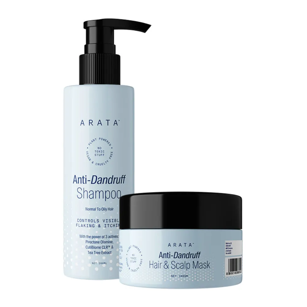 Arata Anti-Dandruff Cleanse Combo For Normal To Oily Hair - Shampoo + Hair & Scalp Mask