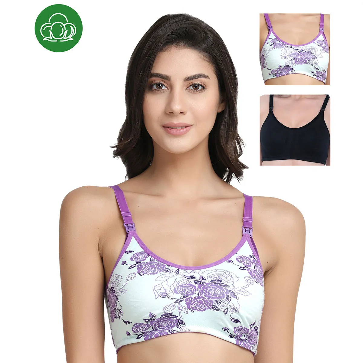 Inner Sense Organic Antimicrobial Soft Nursing Bra Pack of 3 - Multi-Color