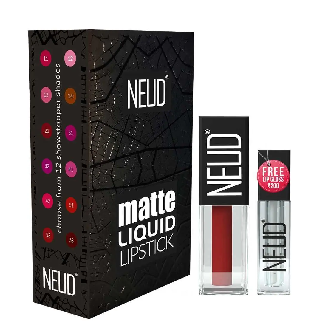 NEUD Matte Liquid Lipstick Perfect Pout with Jojoba Oil, Vitamin E and Almond Oil - Smudge Proof 12-hour Stay Formula with Free Lip Gloss