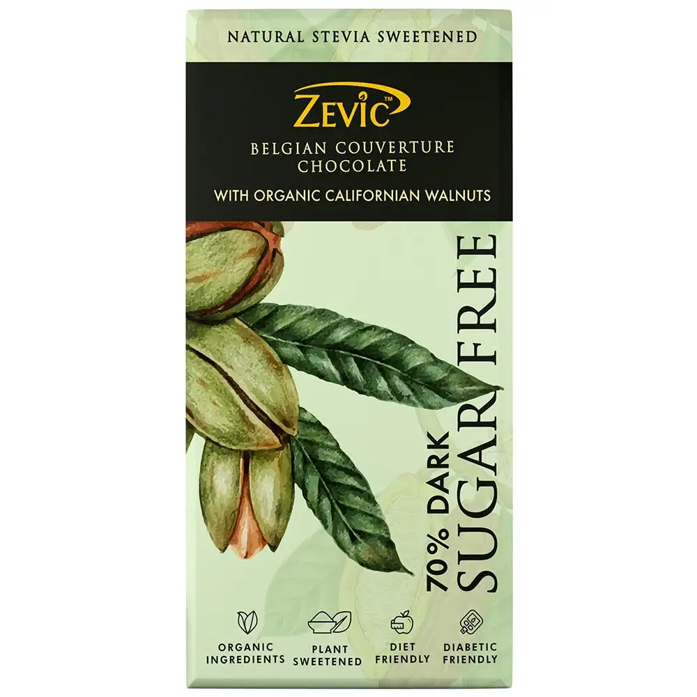 Zevic Dark Sugar Free Belgian Couverture Chocolate,  1 Piece(s)/Pack  with 70% Dark Organic Californian Walnuts