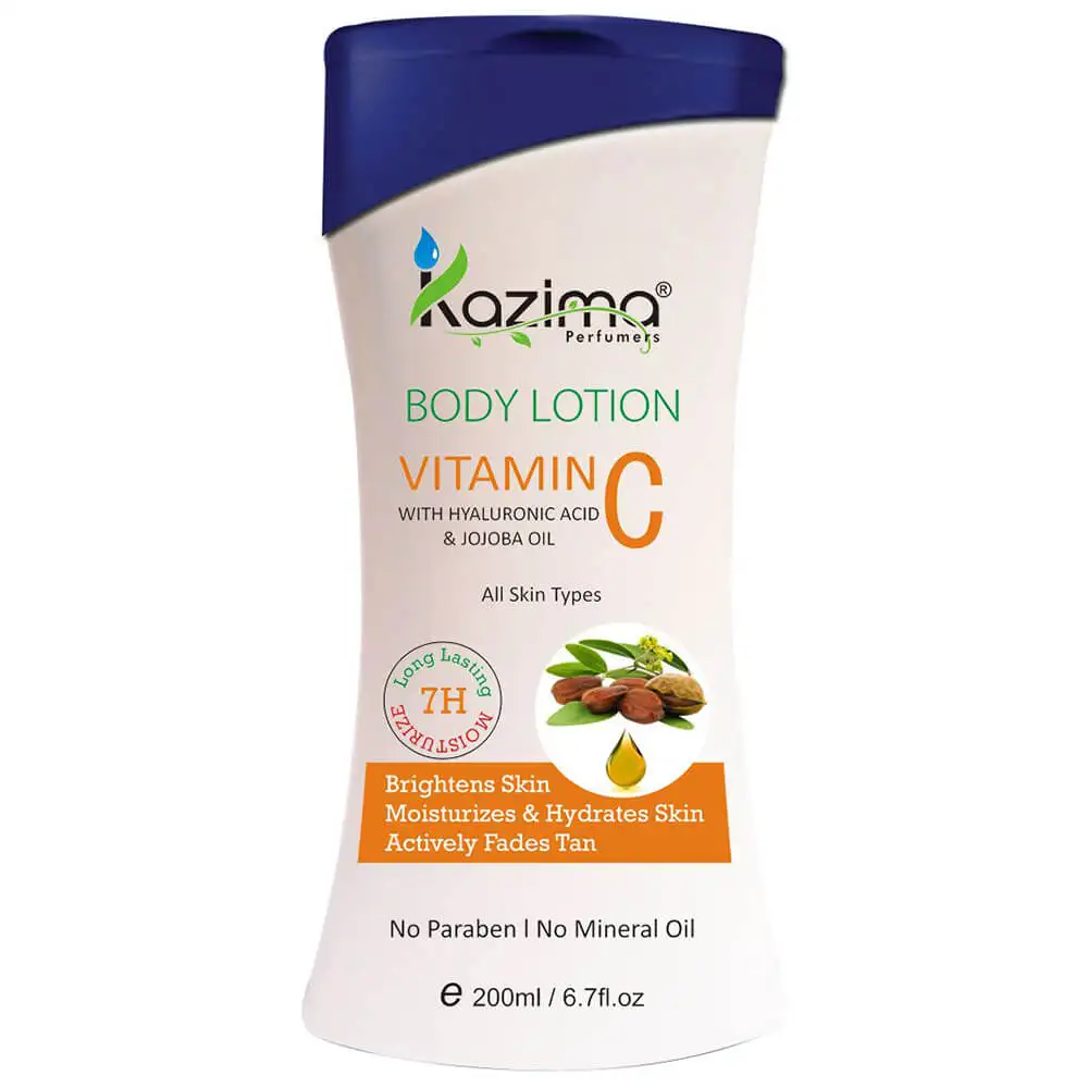 Kazima Vitamin C Body Lotion,  200 ml  For Brightens Skin Moisturizes & Hydrates Skin Actively Fades Tan