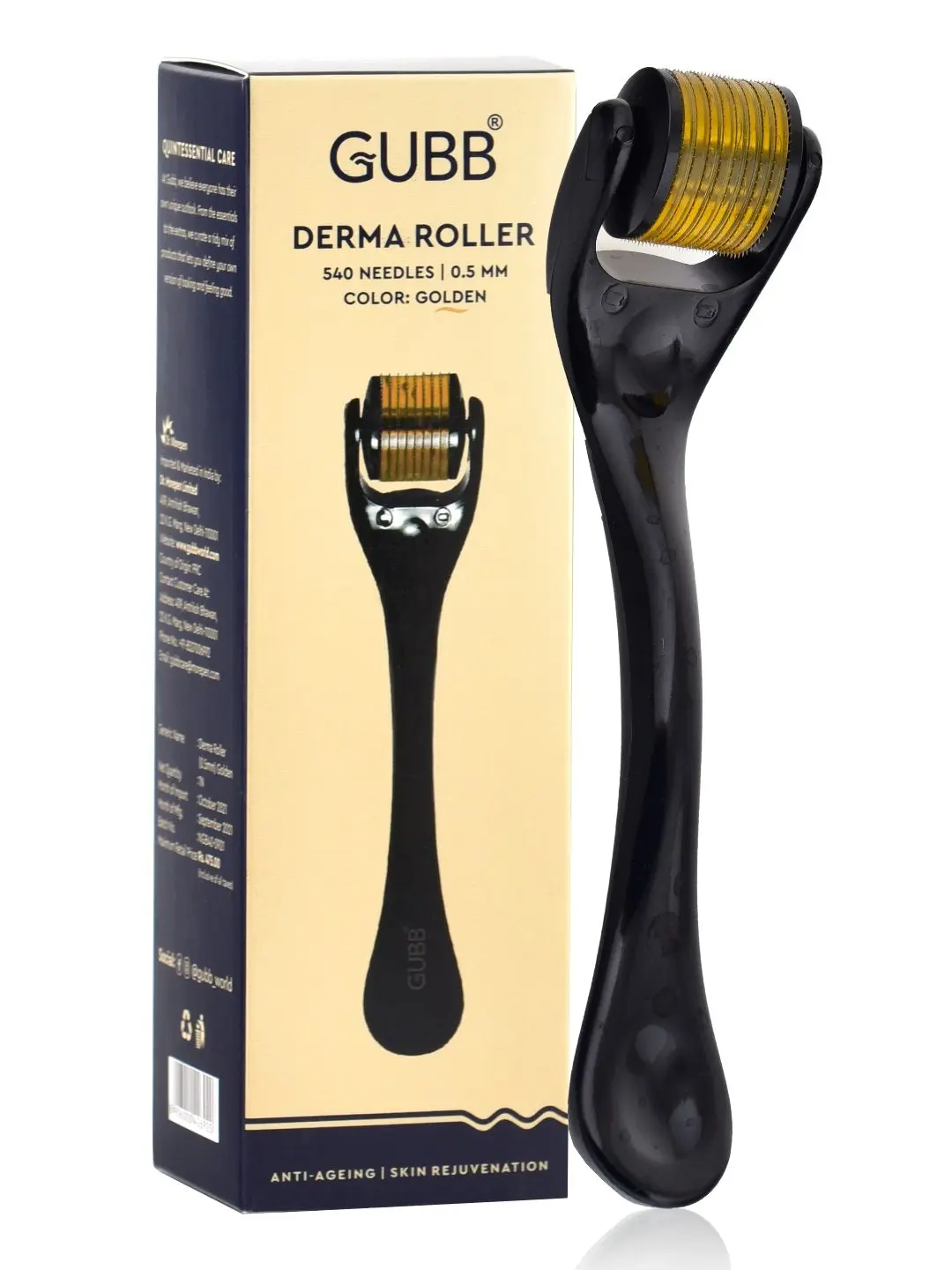 GUBB Derma Roller For Face And Hair Regrowth 0.5 mm Micro Needles Skin Treatment Of Scars, Anti Ageing, Wrinkles, Golden